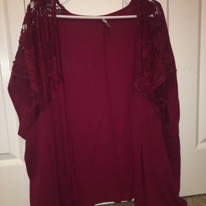 Maroon Cardigan Vanity with lace shoulders